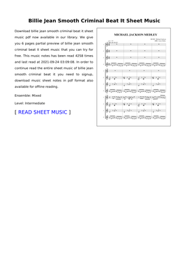 Billie Jean Smooth Criminal Beat It Sheet Music