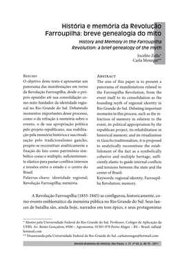 História E Memória Da Revolução Farroupilha