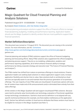 Magic Quadrant for Cloud Financial Planning and Analysis Solutions