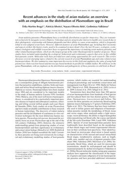 Recent Advances in the Study of Avian Malaria: an Overview with an Emphasis on the Distribution of Plasmodium Spp in Brazil