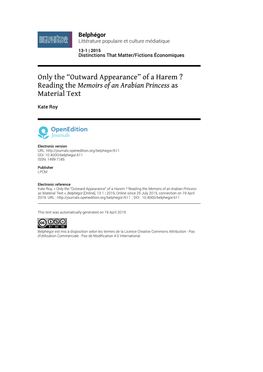 Belphégor, 13-1 | 2015 Only the “Outward Appearance” of a Harem ? Reading the Memoirs of an Arabian