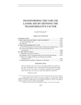 Transforming the Fair Use Landscape by Defining the Transformative Factor