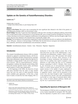 Update on the Genetics of Autoinflammatory Disorders