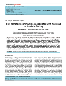 Soil Nematode Communities Associated with Hazelnut Orchards in Turkey