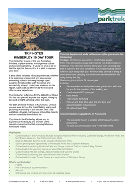 Trip Notes Kimberley 10 Day Tour