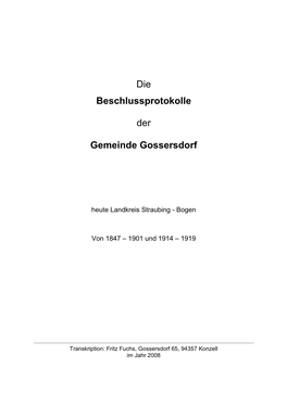 Die Beschlussprotokolle Der Gemeinde Gossersdorf