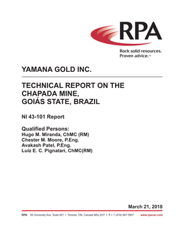 Technical Report on the Chapadamine , Goiás State, Brazil