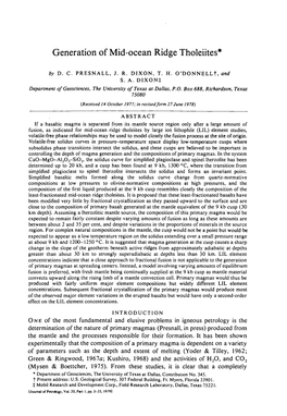 Generation of Mid-Ocean Ridge Tholeiites'