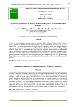 Impak Pemajmukan Dalam Hubungan Malaysia-Singapura Pasca Pembentukan Malaysia