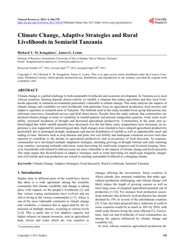 Climate Change, Adaptive Strategies and Rural Livelihoods in Semiarid Tanzania