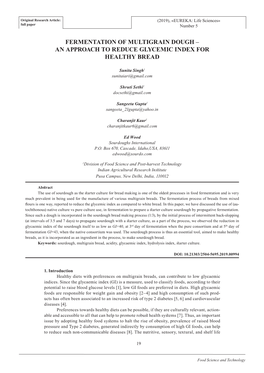 Fermentation of Multigrain Dough – an Approach to Reduce Glycemic Index for Healthy Bread