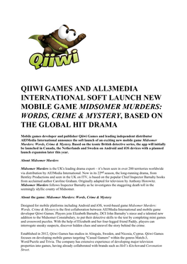 Qiiwi Games and All3media International Soft Launch New Mobile Game Midsomer Murders: Words, Crime & Mystery, Based on the Global Hit Drama