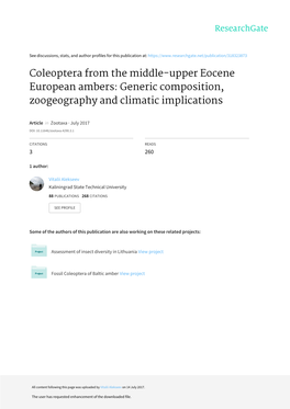 Coleoptera from the Middle-Upper Eocene European Ambers: Generic Composition, Zoogeography and Climatic Implications