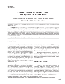 Anatomic Variants of Foramen Ovale and Spinosum in Human Skulls