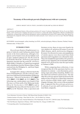 Taxonomy of Boesenbergia Parvula (Zingiberaceae) with New Synonymy