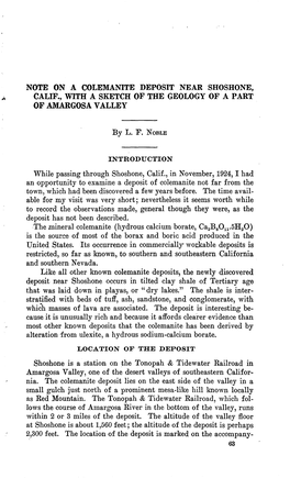 Note on a Colemanite Deposit Near Shoshone, Calif., with a Sketch Op the Geology of a Part of Amargosa Valley