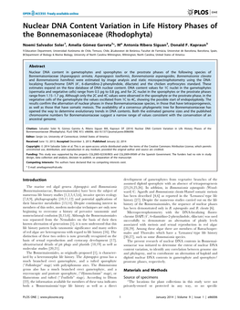 Nuclear DNA Content Variation in Life History Phases of the Bonnemasoniaceae (Rhodophyta)