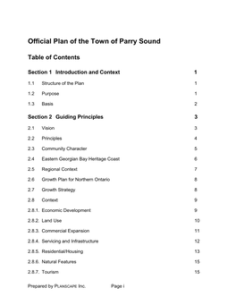 Official Plan of the Town of Parry Sound