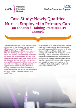 Case Study: Newly Qualified Nurses Employed in Primary Care - an Enhanced Training Practice (ETP) Example