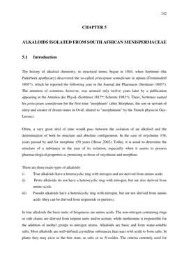 CHAPTER 5 ALKALOIDS ISOLATED from SOUTH AFRICAN MENISPERMACEAE 5.1 Introduction