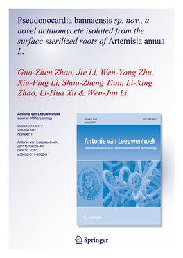 Pseudonocardia Bannaensis Sp. Nov., a Novel Actinomycete Isolated from the Surface-Sterilized Roots of Artemisia Annua L