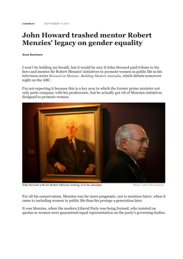 John Howard Trashed Mentor Robert Menzies' Legacy on Gender Equality