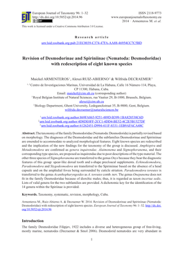 Nematoda: Desmodoridae) with Redescription of Eight Known Species