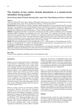 The Duration of Two Carbon Dioxide Absorbents in a Closed-Circuit Rebreather Diving System