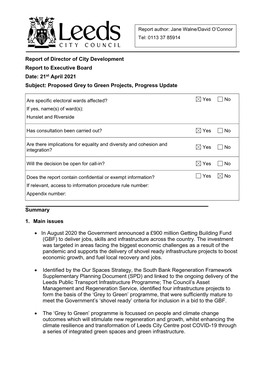 21St April 2021 Subject: Proposed Grey to Green Projects, Progress Update