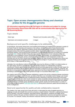 Topic: Open Access Chemogenomics Library and Chemical Probes for the Druggable Genome