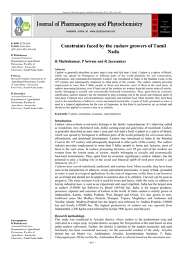 Constraints Faced by the Cashew Growers of Tamil Nadu