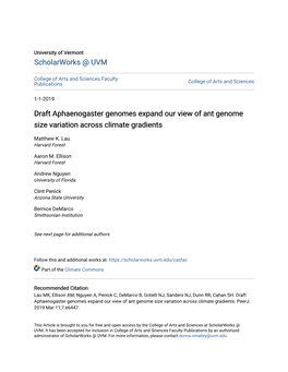 Draft Aphaenogaster Genomes Expand Our View of Ant Genome Size Variation Across Climate Gradients