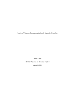 Reimagining the Seattle Sephardic Origin Story Annie Lewis HSTRY