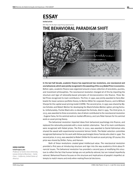 The Behavioral Paradigm Shift