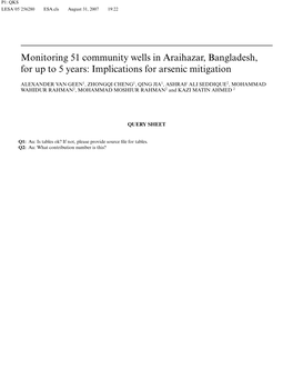 Monitoring 51 Community Wells in Araihazar, Bangladesh, for up to 5