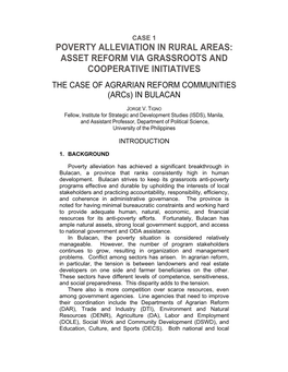 Poverty Alleviation in Rural Areas: Asset Reform Via Grassroots and Cooperative Initiatives