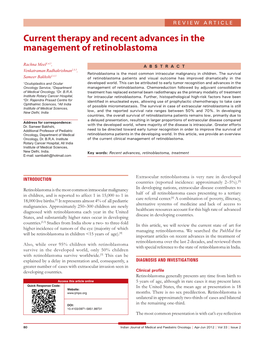 Current Therapy and Recent Advances in the Management of Retinoblastoma