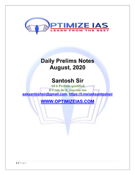 Daily Prelims Notes August, 2020 Santosh