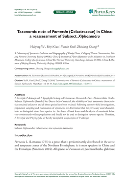 Taxonomic Note of Parnassia (Celastraceae) in China