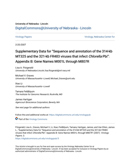 Sequence and Annotation of the 314-Kb MT325 and the 321-Kb FR483 Viruses That Infect Chlorella Pbi”: Appendix B: Gene Names M001L Through M807R