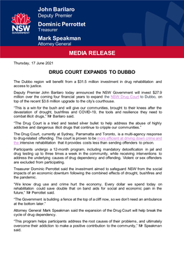 John Barilaro Dominic Perrottet Mark Speakman MEDIA RELEASE