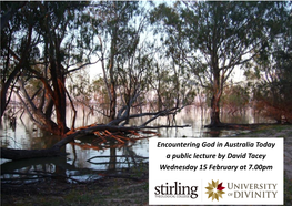 Encountering God in Australia Today a Public Lecture by David Tacey