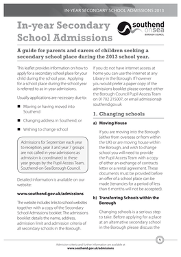 In-Year Secondary School Admissions