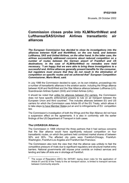 Commission Closes Probe Into KLM/Northwest and Lufthansa/SAS