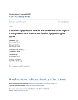 Candidatus Syngnamydia Venezia, a Novel Member of the Phylum Chlamydiae from the Broad Nosed Pipefish, Syngnathustyphle Typhle