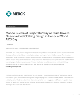 Mondo Guerra of Project Runway All Stars Unveils One-Of-A-Kind Clothing Design in Honor of World AIDS Day