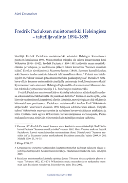 Fredrik Paciuksen Muistomerkki Helsingissä – Taiteilijavalinta 1894–1895