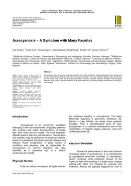 Acrocyanosis – a Symptom with Many Facettes