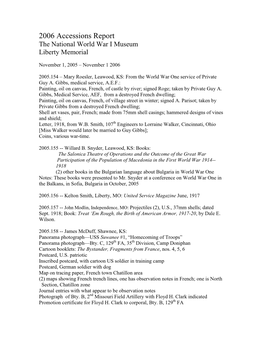 2006 Accessions Report the National World War I Museum Liberty Memorial
