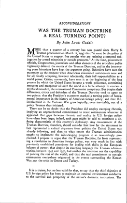 WAS the TRUMAN DOCTRINE a REAL TURNING POINT? by John Lewis Gaddis